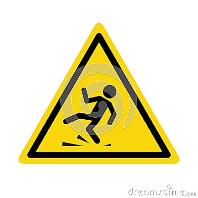 Wet floor sign. Safety yellow slippery floor warning icon vector caution symbol Vector Illustration