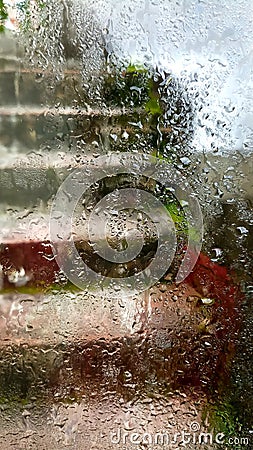 Wet Glass Stairs View With Reflection Stock Photo