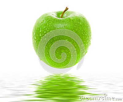 Wet juicy green apple Stock Photo