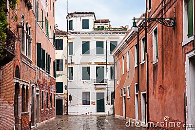 Wet street in Venice city in rain Editorial Stock Photo