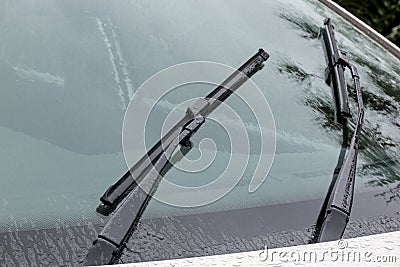 Wet Windshield Reflections Patterns Textures and Wiper Blades Stock Photo