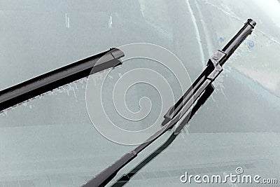 Wet Windshield Reflections Patterns Textures and Wiper Blades Stock Photo