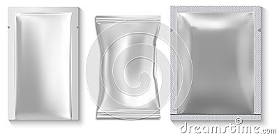 Wet wipe package. Sample pouch, silver sachet bag Vector Illustration