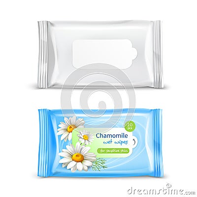 Wet Wipes Package Realistic Set Vector Illustration