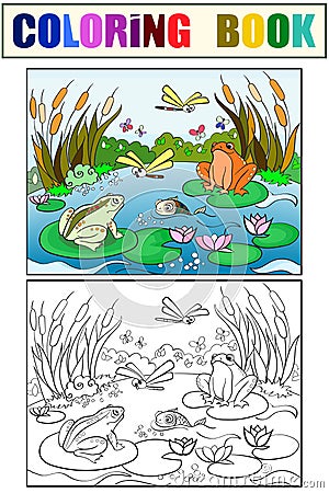 Wetland landscape with animals coloring vector for adults Vector Illustration