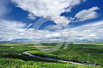 Wetland, river and forest landscape Stock Photo