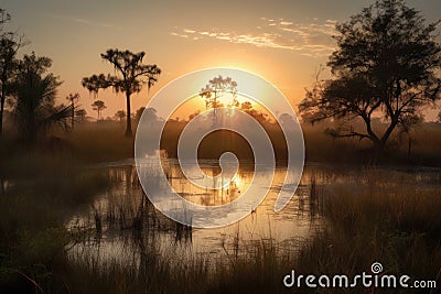 wetlands and marshes, with view of sunrise or sunset, offering a peaceful and serene escape Stock Photo