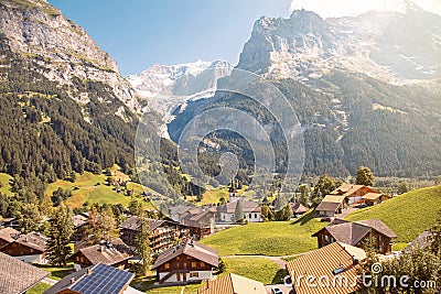 Eiger, Monch and Jungfrau from Grindelwald, Canton Bern, Switzerland Editorial Stock Photo