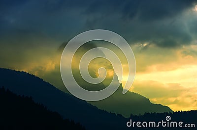 Wetterstein mountain during autumn rainy day, Bavarian Alps, Bav Stock Photo