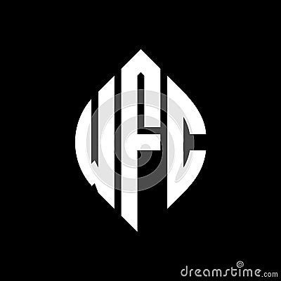 WFC circle letter logo design with circle and ellipse shape. WFC ellipse letters with typographic style. The three initials form a Vector Illustration