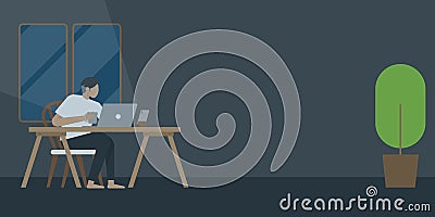 Work from home, work space. flat design Work desktop top view, office desk table with laptop. work at home. living room. working r Vector Illustration