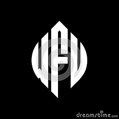 WFU circle letter logo design with circle and ellipse shape. WFU ellipse letters with typographic style. The three initials form a Vector Illustration