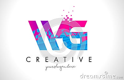 WG W G Letter Logo with Shattered Broken Blue Pink Texture Design Vector. Vector Illustration