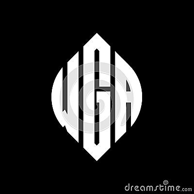 WGA circle letter logo design with circle and ellipse shape. WGA ellipse letters with typographic style. The three initials form a Vector Illustration