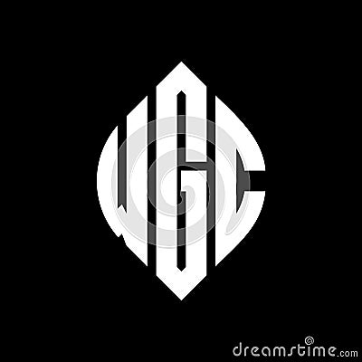 WGC circle letter logo design with circle and ellipse shape. WGC ellipse letters with typographic style. The three initials form a Vector Illustration