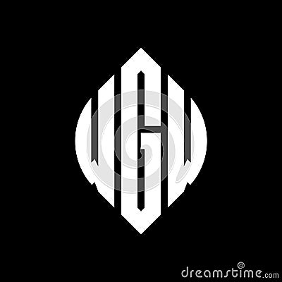 WGW circle letter logo design with circle and ellipse shape. WGW ellipse letters with typographic style. The three initials form a Vector Illustration
