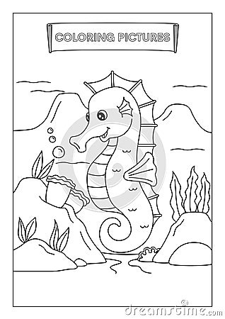 seahorse coloring book for kids Stock Photo