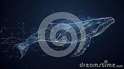 The whale consists of lines. Wireframe light connection structure. Generative Ai Stock Photo