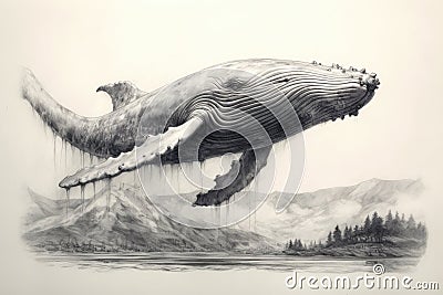 Whale drawing, Whale pencil drawing vintage. Generative Ai Stock Photo
