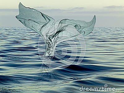 A whale of garbage plastic floating in the ocean. Stock Photo