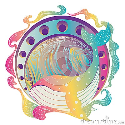 Whale and marble planet Vector Illustration