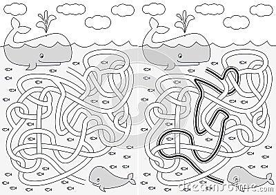 Whale maze Vector Illustration