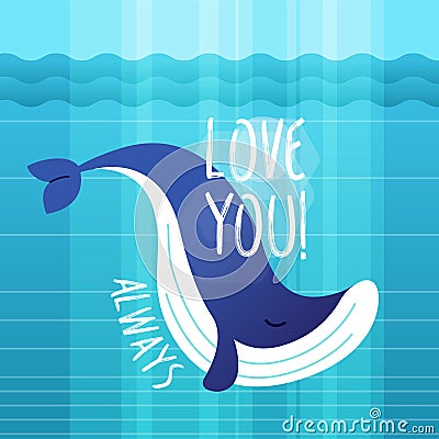 Whale - modern vector phrase flat illustration. Vector Illustration