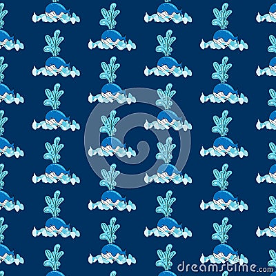 Whale pattern on blue black background Vector Illustration