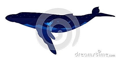 Whale in the Sea Landscape Vector Illustration