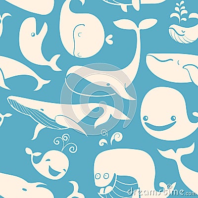 Whale. Seamless background. Seamless pattern can be used for wallpaper, pattern fills, web page background, surface textures Vector Illustration