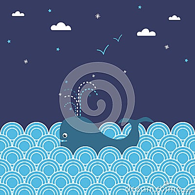 Whale seascape Vector Illustration