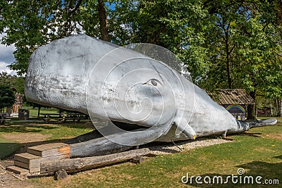 Whale statue at park Volcji Potok, Slovenia Editorial Stock Photo