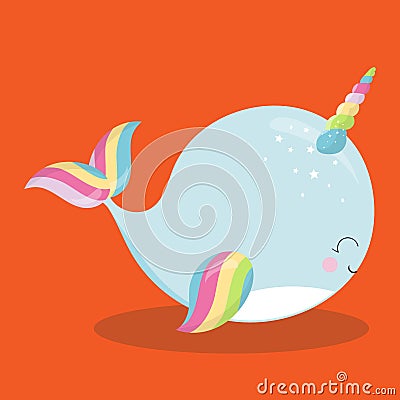 whale unicorn blue 02 Vector Illustration