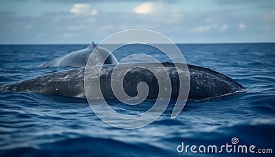 Whale watching adventure majestic humpback breaches tranquil seascape Stock Photo