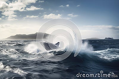 Whale Watching Adventure Majestic Ocean with Breaching Whales in the Distance Stock Photo