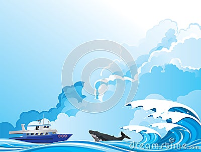 Whale watching boat Vector Illustration