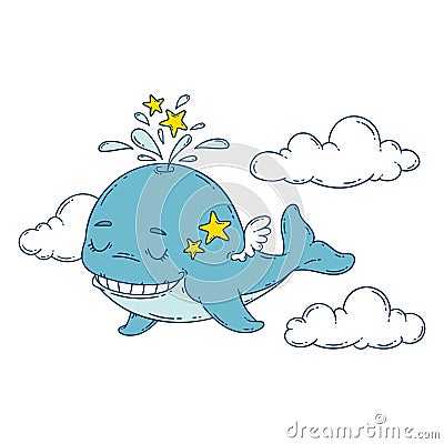 A whale with wings in the sky with stars Stock Photo