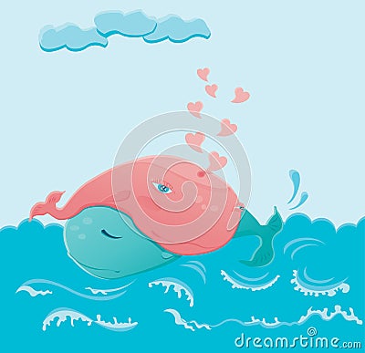 Whales in love Vector Illustration