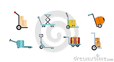 Wharehouse cart icon set, flat style Vector Illustration