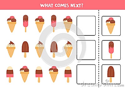 What comes next with cartoon ice creams. Vector Illustration