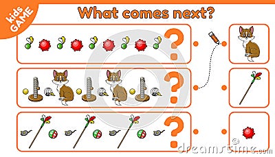 What comes next is game for kids with cartoon cat Vector Illustration