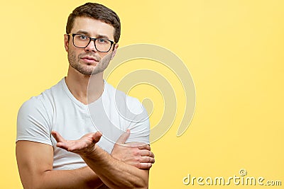 What do you want a young handsome man asking a question Stock Photo