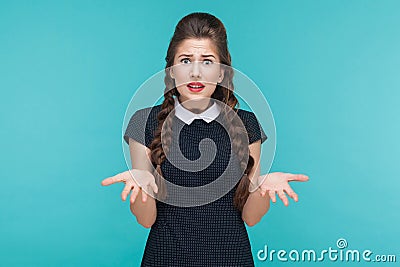 What? Expression young budinesswoman worry and confused. Stock Photo