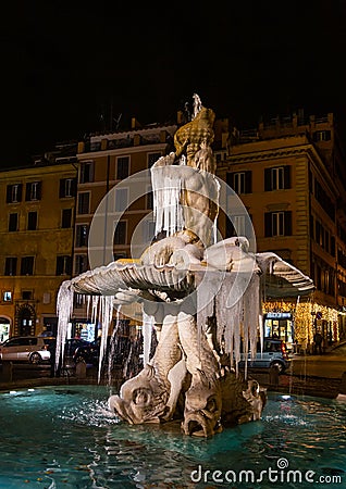 This is what happens when the temperature in Rome is negative, and the fountains work Stock Photo