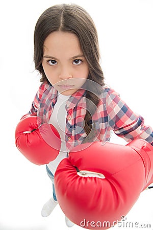 That is what I think. Girls power. Every kid should know how defend own point of view. Girl seriously defending her Stock Photo