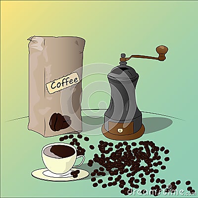Good morning with cup of coffee Vector Illustration