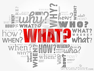 WHAT? - Questions, word cloud background Stock Photo