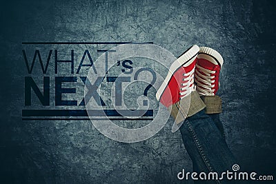 What`s next concept, with young person in casual sneakers Stock Photo