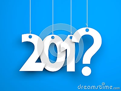 What year next? New year metaphors. White words on blue background Cartoon Illustration