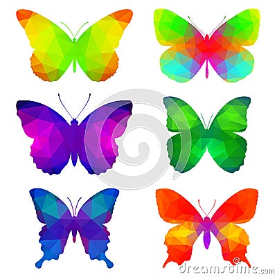 Colorful butterflies with triangular polygons Vector Illustration